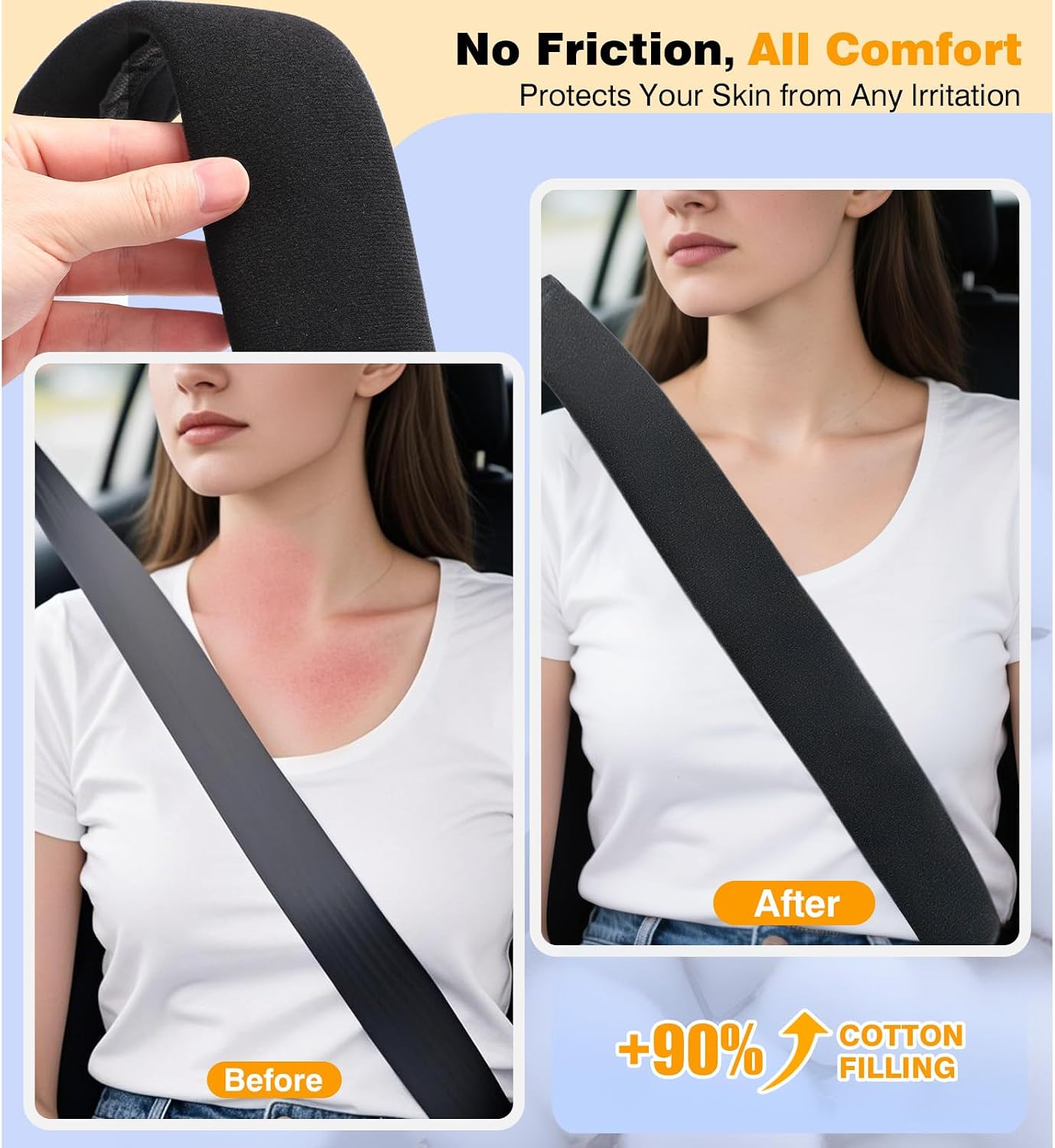 Extra Long Seat Belt Cover Pad, 27.5 Inch 2025 Upgraded Extended Version Car Seat Belt Cover for Reducing Neck Friction & Enhancing Comfort, Soft Shoulder Pad Protector Seatbelt Cushion (2 Pack)