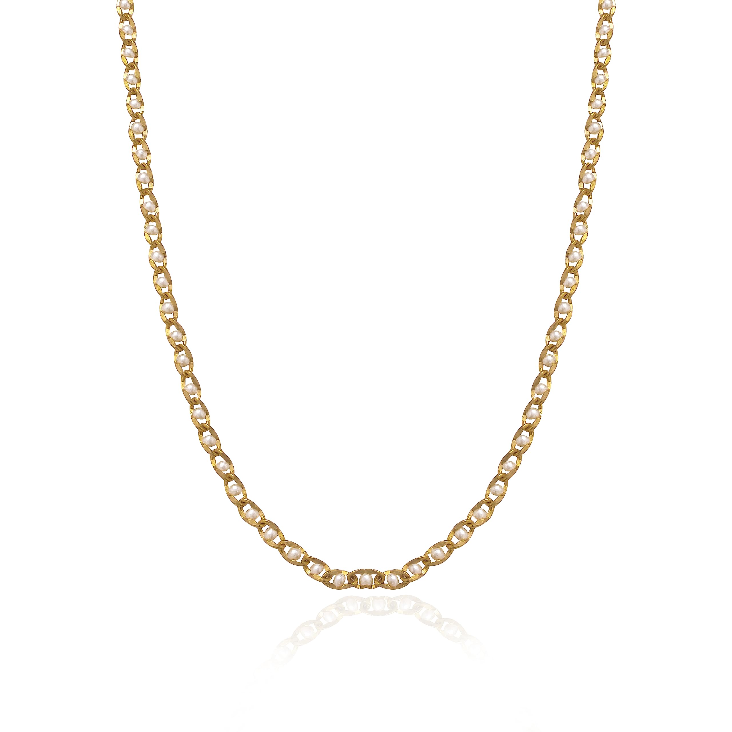 Golden Pearl Chain for Men & Women boyfriend Jewellery Stainless Steel Valentine Long Chain (Golden)-image-11