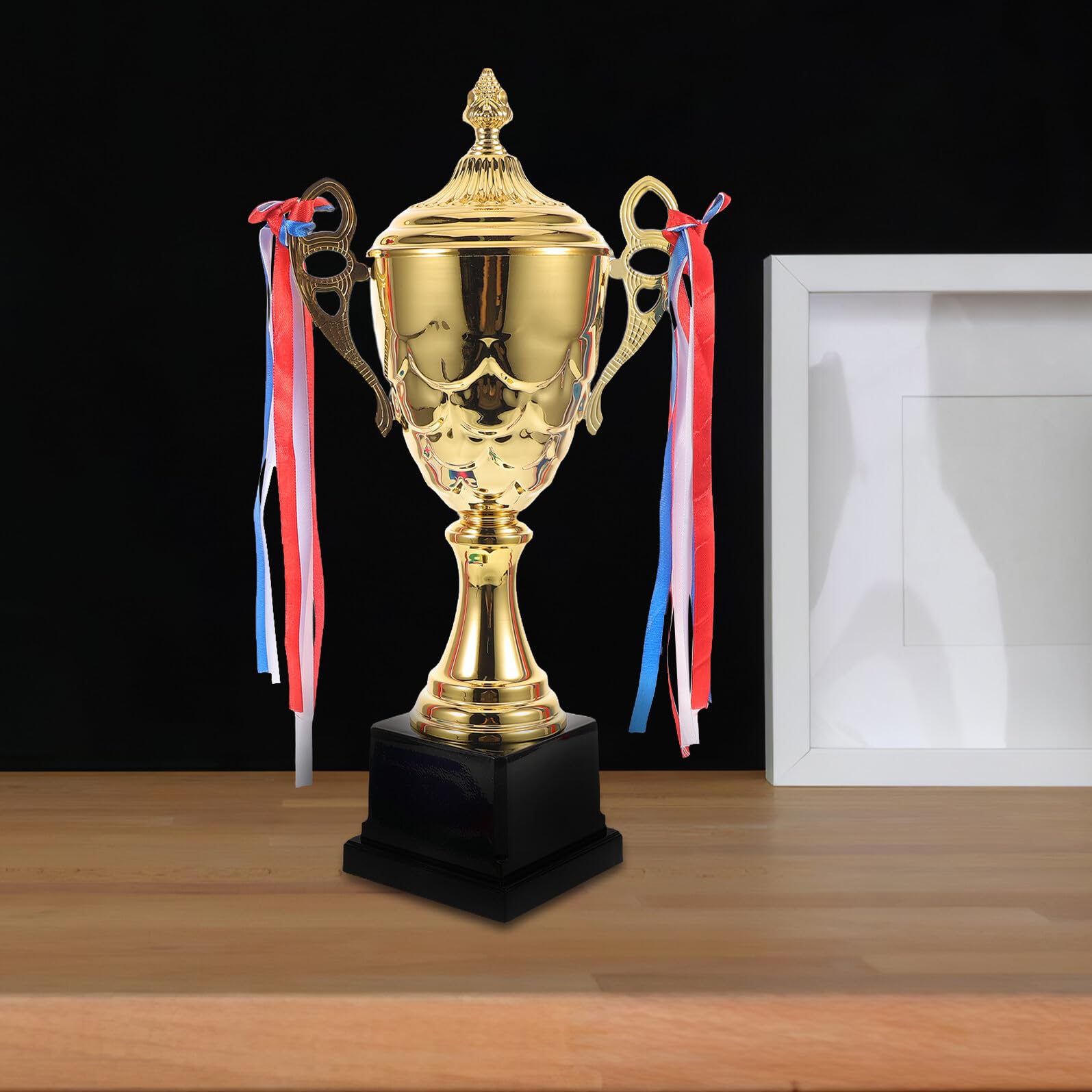 Trofeo Deportivo de Oro de 42 Cm con Medalla Deportiva de Oro y Cinta para Ceremonia de Premiación, Trofeo y Medalla de Premio para Competiciones y Torneos Deportivos
