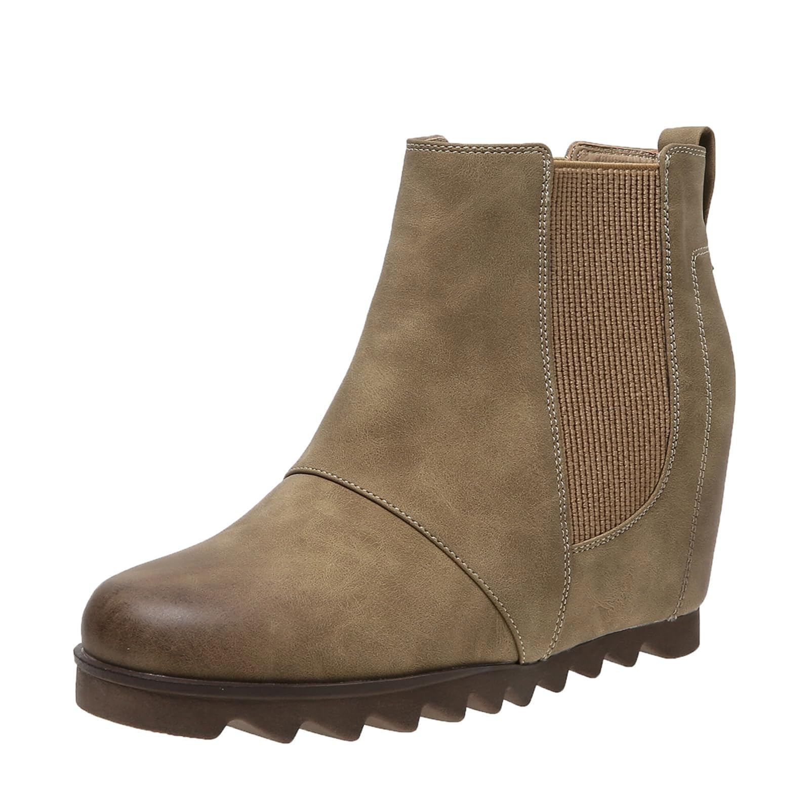 Womens Fashion Wedge Booties Comfortable Slip On Wedge Short Boots Round Toe Casual Office Party Dress Heeled Western