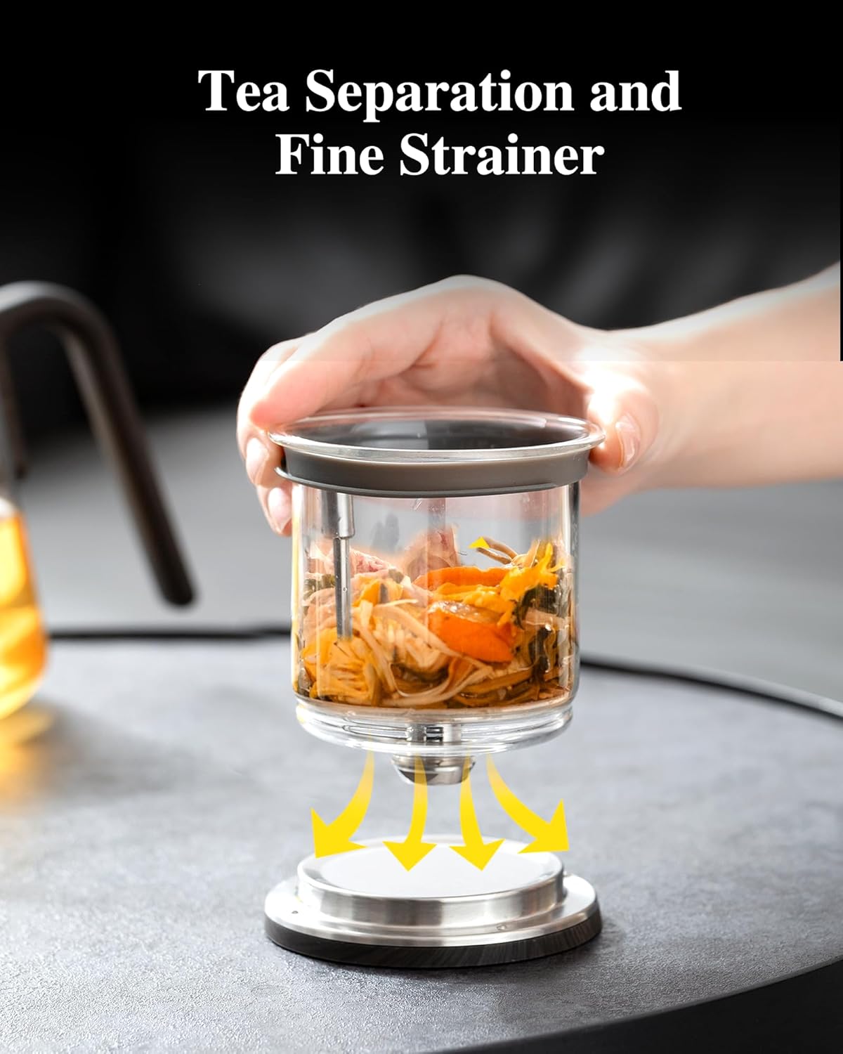 ZENS Magnetic Tea Pot, Enchanted Glass Teapot with Infuser and Magnetic Suction Lid for Mess-Free Loose Tea Diffusers, Black Walnut Pattern Handle, Tea Lovers Gifts - Image 6