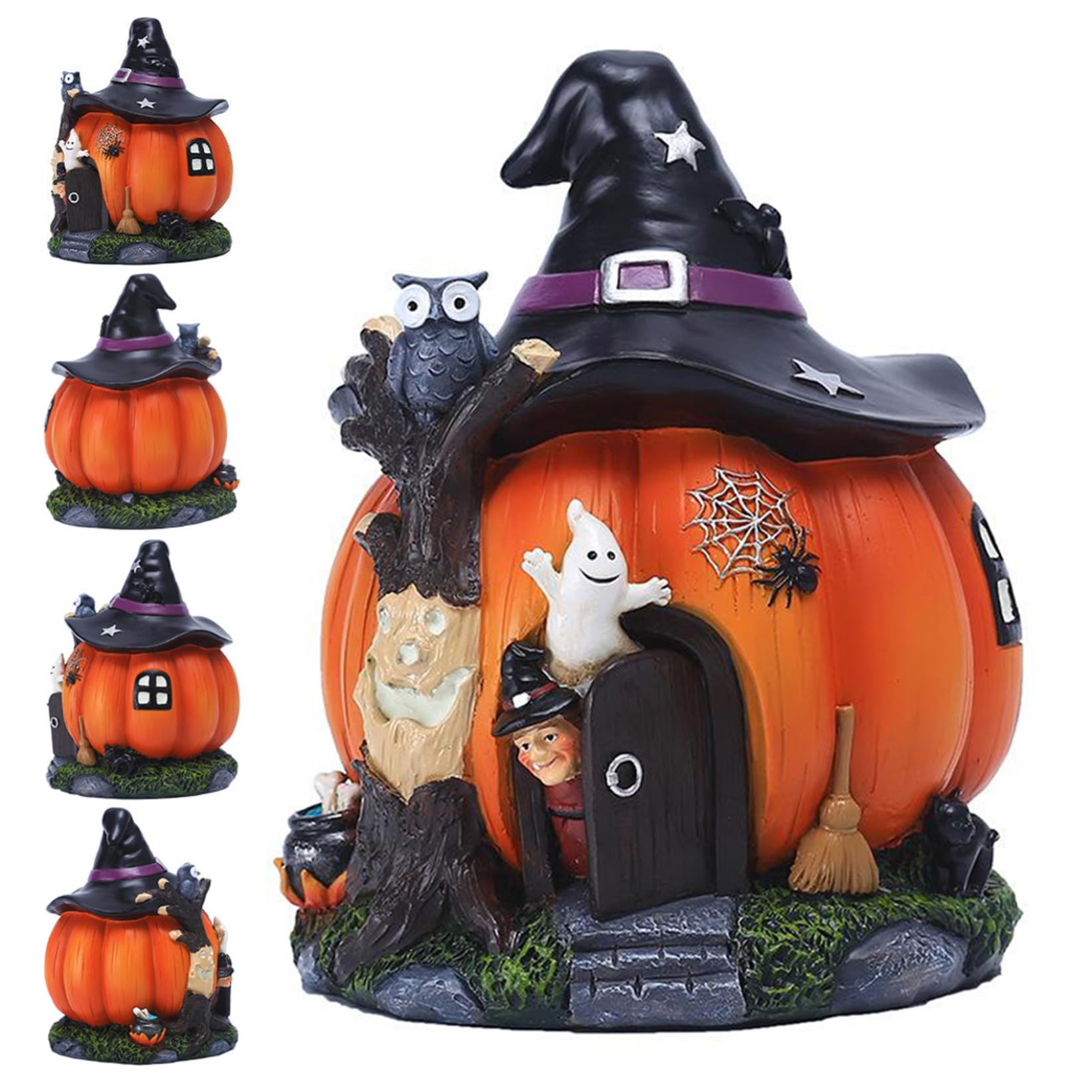 CNAFGBGG Halloween Statue Resin Luminous Witch Pumpkin Ornament Waterproof Halloween Pumpkin Decorations for Garden Outdoor..