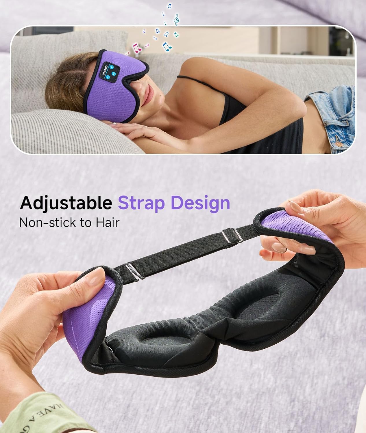 Voerou Bluetooth 3D Sleep Mask with Headphones, Wireless Adjustable Eye Mask Sleeping Headphones with Ultra-Thin HD Stereo Speakers, Suitable for Sleep Office Naps Travel, New Technology Gadgets