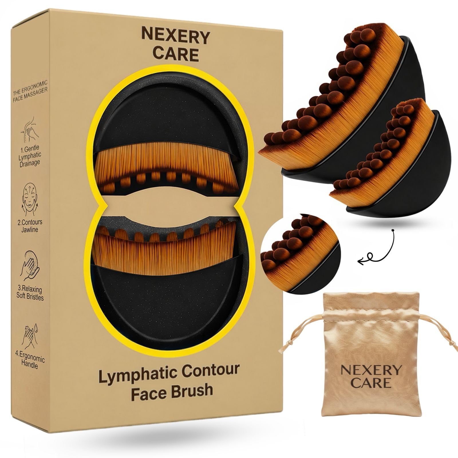 Photo 1 of 2 Pack Lymphatic Contour Face Brush for Lymphatic Drainage | Premium Face Sculpting Brush with Durable Soft Bristles | Anti-Puffiness, Ergonomic Design for Face Neck Chin (Black)