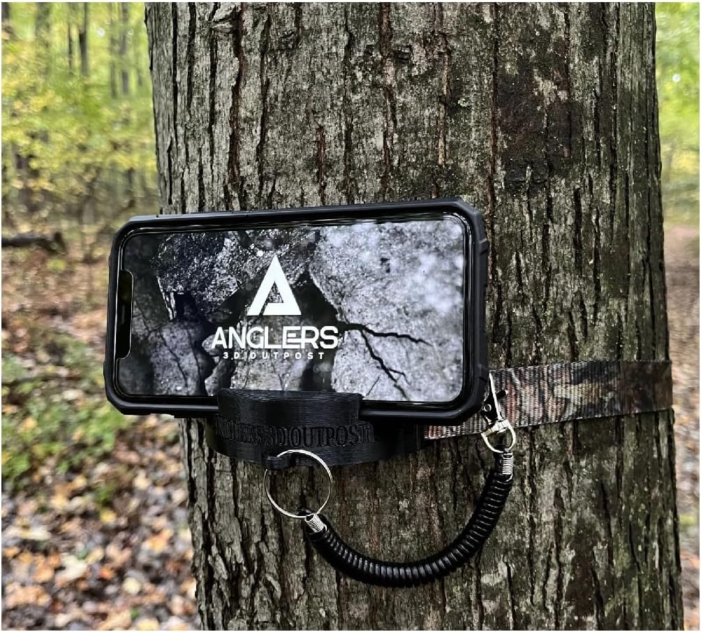 Saddle Hunting Phone Holder for 1 Inch Strap – Secure Mount with Lanyard Tether – Fits Most Phones – PETG UV Resistant Outdoor Hunting Accessory