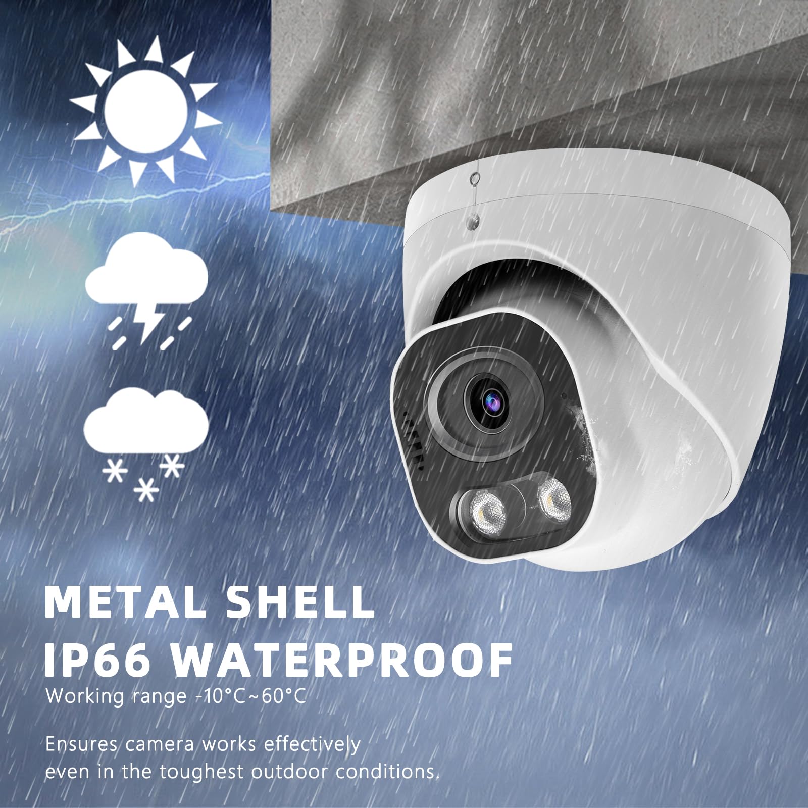 5MP PoE IP-Sicherheitskamera, H.265 Smart Dual-Lichtturm-Kuppelkamera, Farb-Nachtsicht, Zwei-Wege-Talk, SD-Kartensteckplatz, 29,9 m Nachtsicht, 110° Weitwinkel, Menschen-/Fahrzeugerkennung
