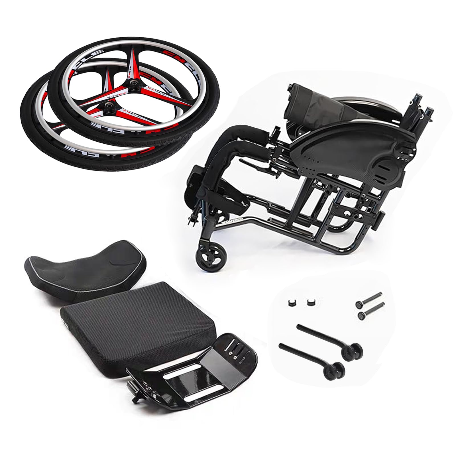 Sedia a Rotelle Sport All'Aria Aperta, Sedia a rotelle pieghevole Super-leggera da transito in alluminio,Carrozzina disabili ad autospinta con freno a mano,carico 100 kg(Seat width 40cm/15.7in,Black)