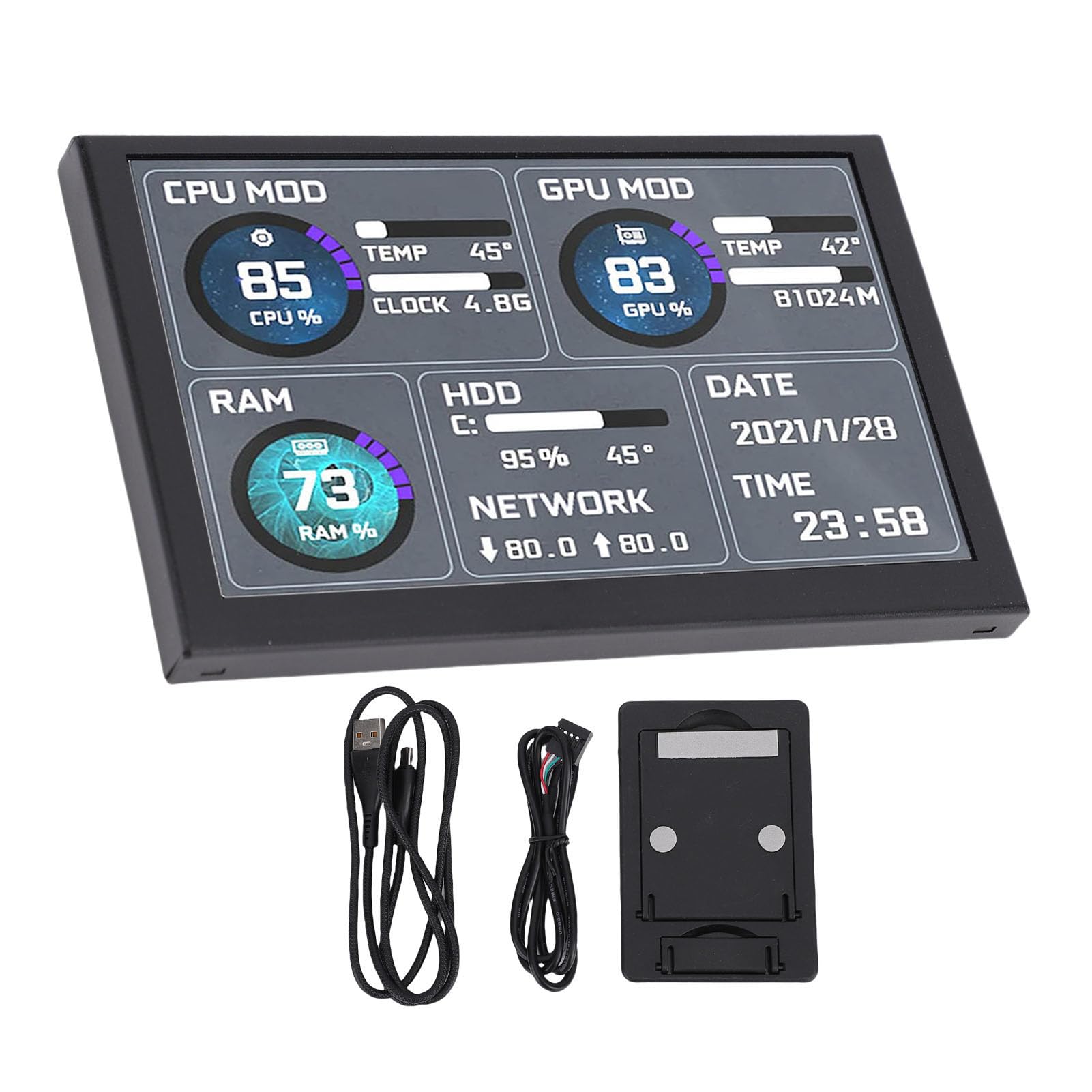 Generic Tema Dinamico Supportato USB Type C Display della Temperatura del Computer Schermo Secondario PC da 5" per , Layout e Temi Personalizzabili per gli Appassionati del Fai da Te