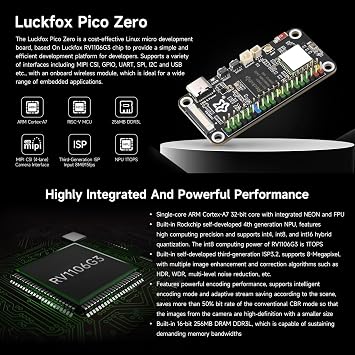 LUCKFOX Pico Zero - Linux Micro Development Board with ARM Cortex-A7, WiFi 6, BT 5.2, NPU 1TOPS, Supports MIPI CSI, GPIO for IoT/Robotics/Smart Home