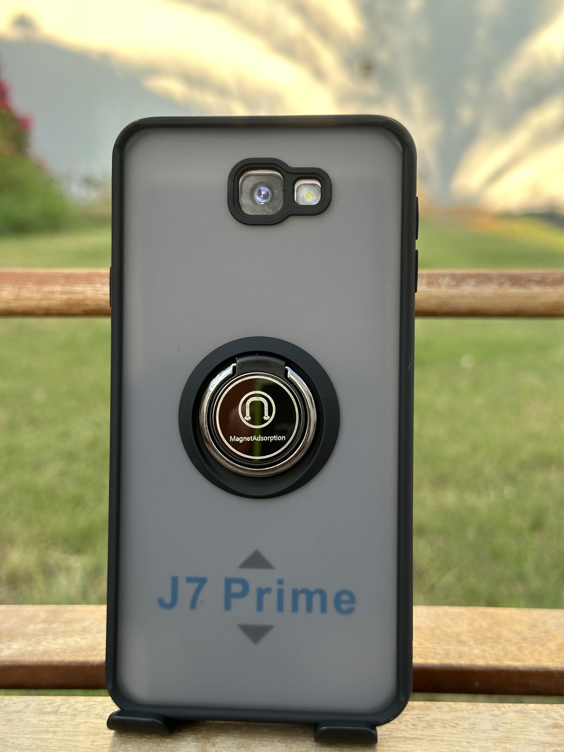 Muzz Samsung Galaxy J7 Prime Case Flexible Silicone Cover, Camera Protection Thin Translucent Shockproof Matte Back Cover with 360 rotational Magnetic Ring Holder For Samsung Galaxy J7 Prime (Black)