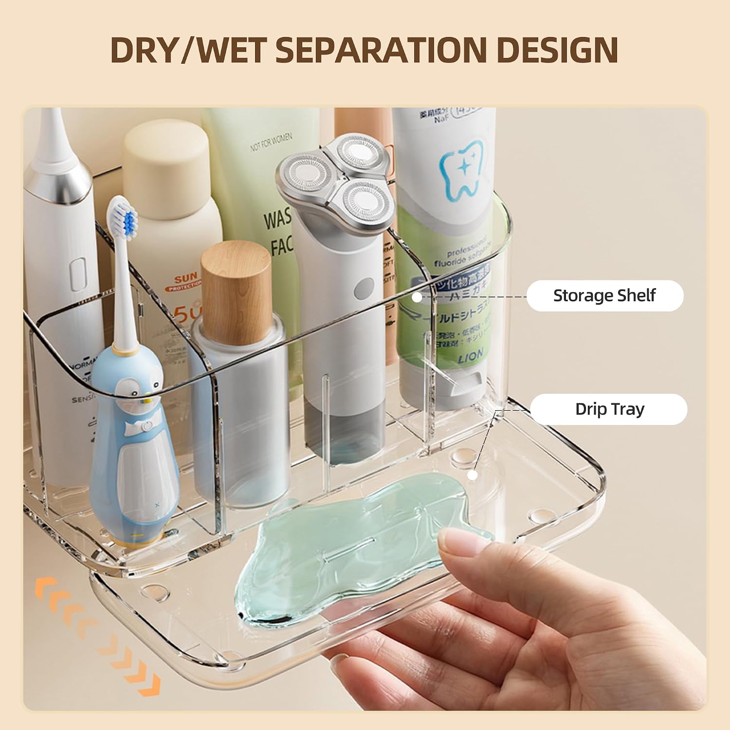 Wall Mounted Toothbrush Holder with Drainage, Large Detachable Toothbrush