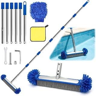 TZEKING Pool Brush with Telescopic Rod 230 cm, Pool Cleaning Brush 43 cm, Pool Brush with Handle, Pool Brush Set for Pool ...