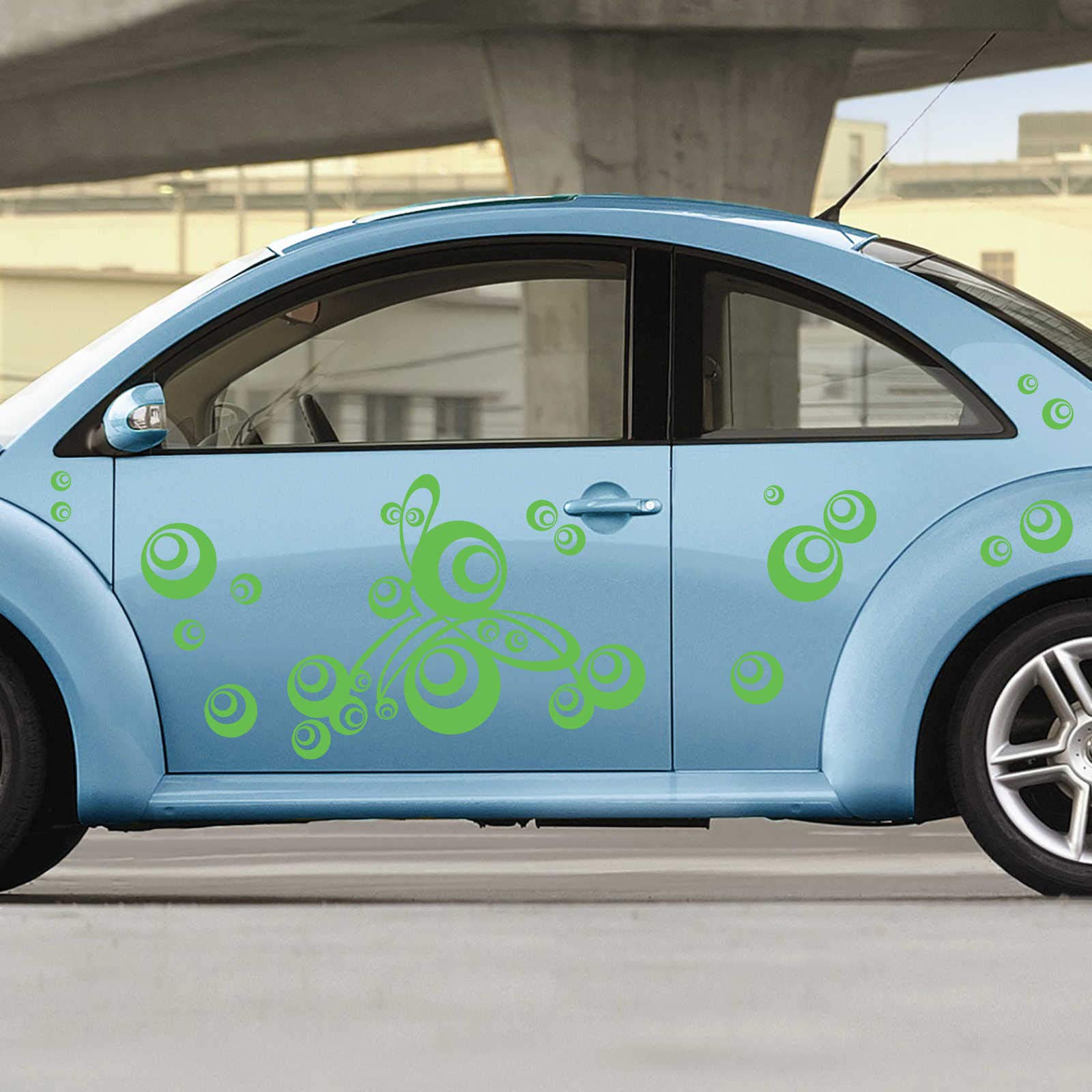 INDIGOS UG Set di adesivi per auto in stile retrò, con fiocco a vortice, 180 cm x 60 cm, verde lime, tuning carystyling lunotto posteriore auto