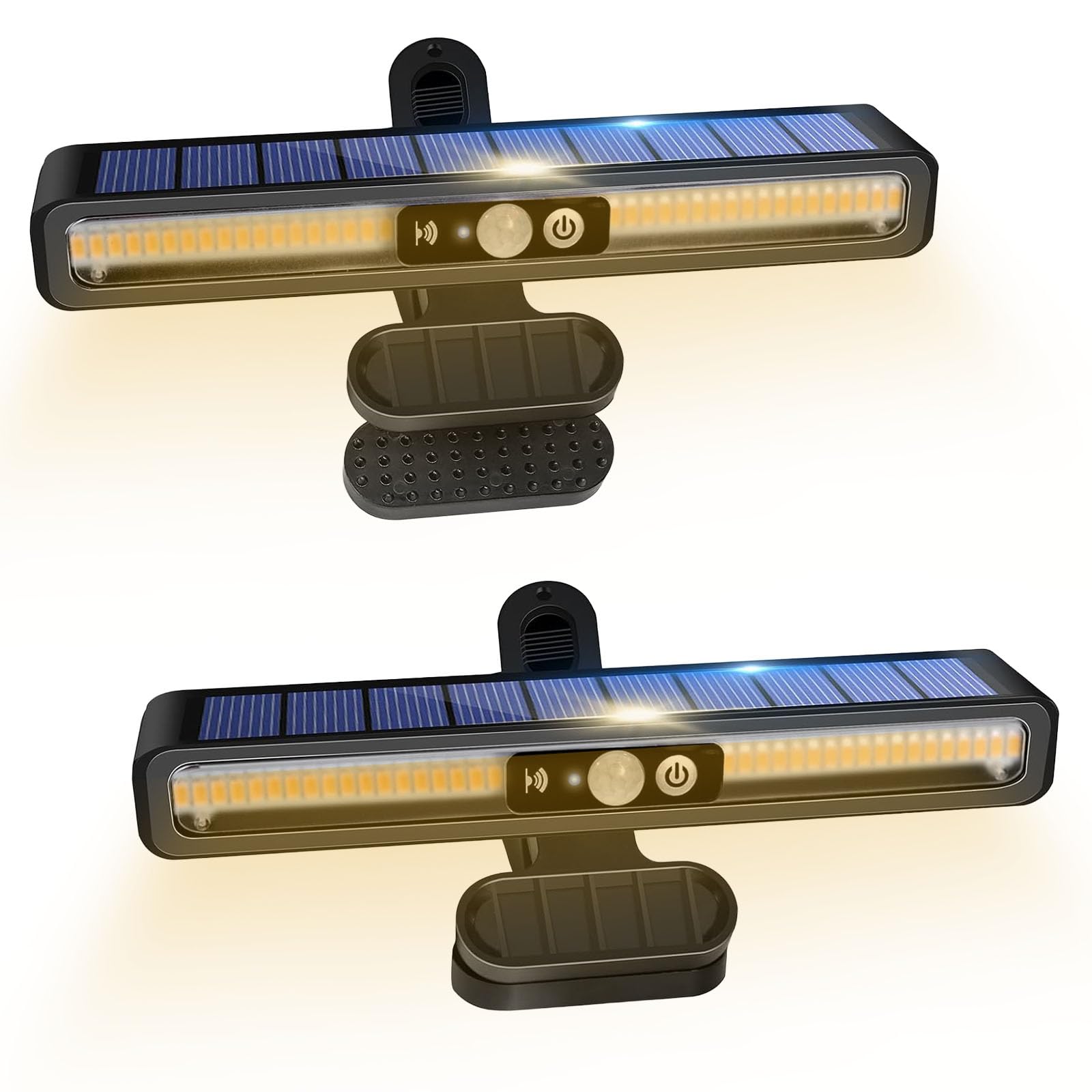 Solar Lights Outdoor, 2 Pack Clip On Solar Lights Garden, LED Bright Garden Wall Lights with Motion Sensor, 3 Lighting Modes, Waterproof Security for Fence, Yard, Garage, Camping (2pcs-Warm white)