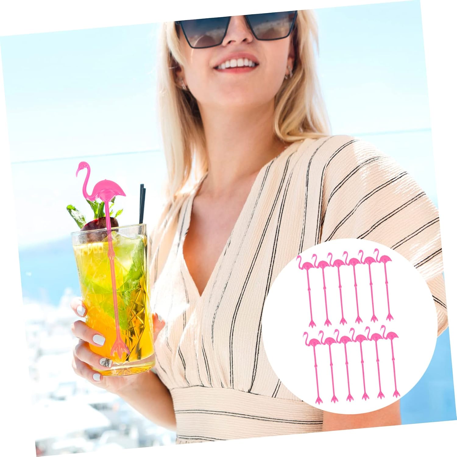12pcs Flamingo Stirring Stick Burger Sticks Coffee Juice Swizzle Sticks Sandwich Sticks Ice Drink Stirrers Drinks Mixing Sticks Coffee Mixing Spoons Plastic Dessert Glass