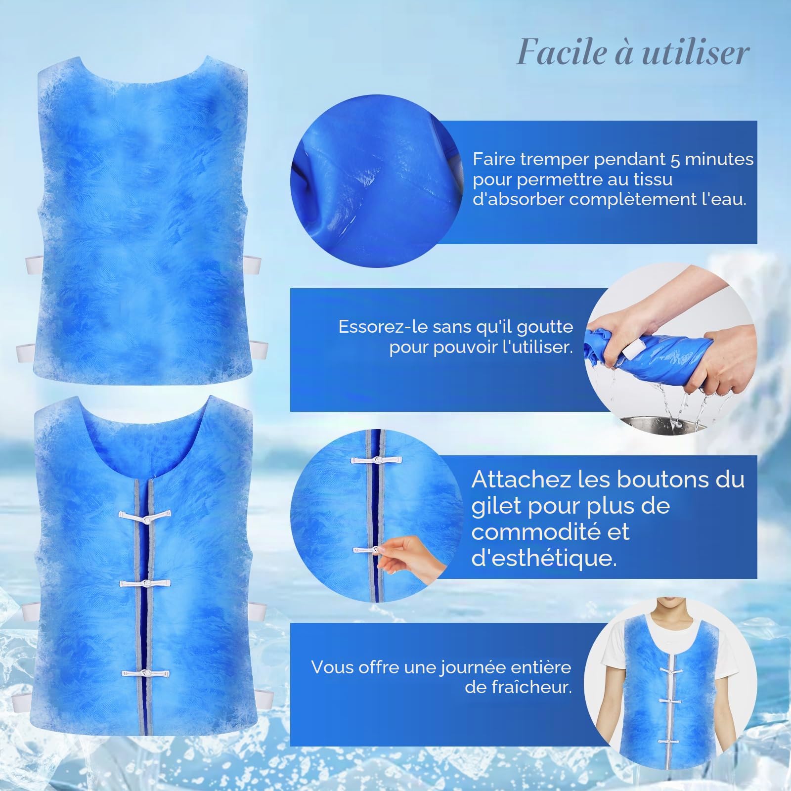 Cooling Vest,Gilet Réfrigérant pour Hommes,Gilet de Refroidissement Style Cardigan,Gilet de Sécurité de Refroidissement Respirant,Gilets de Travail D'extérieur pour Hommes et Femmes