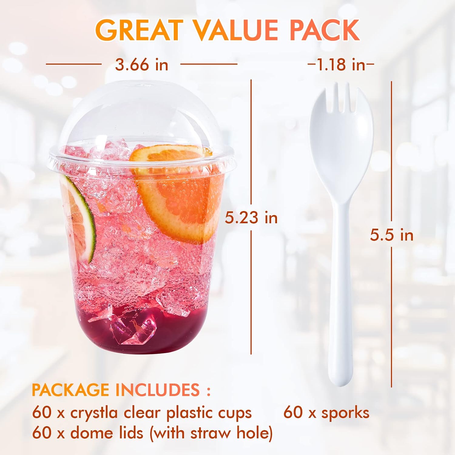 [60 Sets] 12 oz Clear Plastic Cups with Dome Lids and Sporks, Disposable Ice Cream Cups with Lids (with Straw Hole), Crystal Clear Parfait Cups for Ice Cream/Cake/Pudding/Drinks