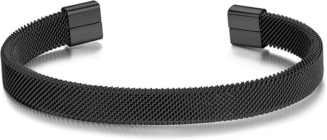 Philip Jones Men's Black Steel Mesh Cuff Bracelet