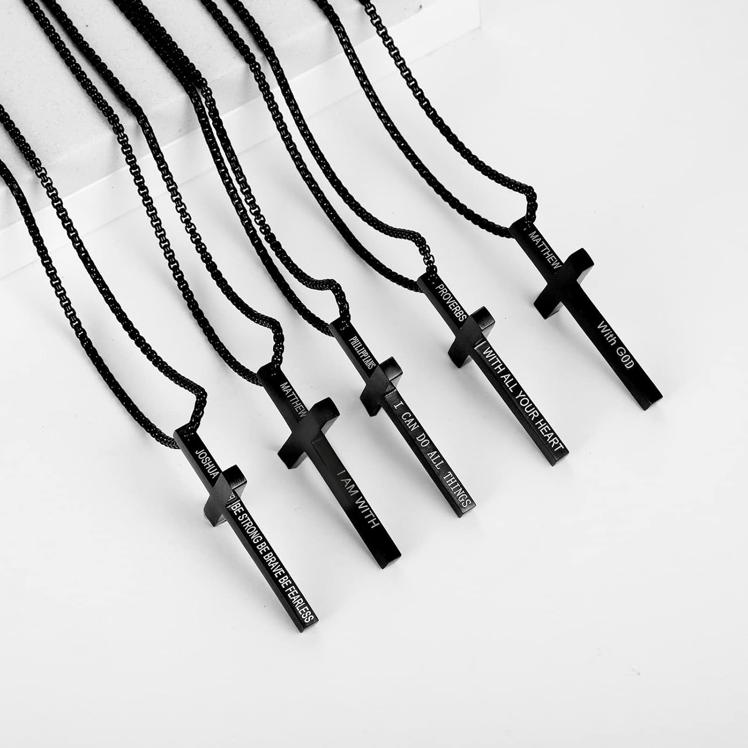 Bible Verse Cross Necklace for Men Stainless Steel Chain Pendant Christian Cross Necklace Gifts for Husband Dad Grandpa and Son - Image 5