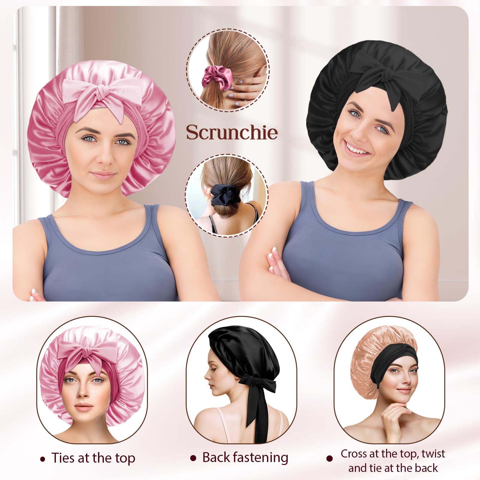 Satin Bonnet, Double-Sided Silk Bonnet, Night Sleep Cap with Elastic Band, Silky Satin Head Cover for Girls Long Straight - Image 4