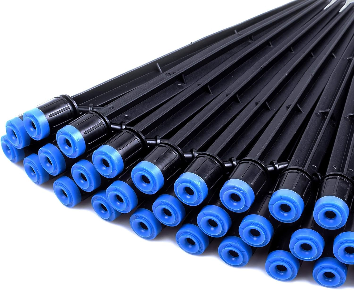 Bonviee 6 Packs Upgraded Quick-Connect Drip Irrigation Emitters for 1/4 inch Irrigation Tubing, Adjustable Fan-Shaped Water Flow Drip Emitters with Stake, 360 Degree Sprayer for Irrigation System