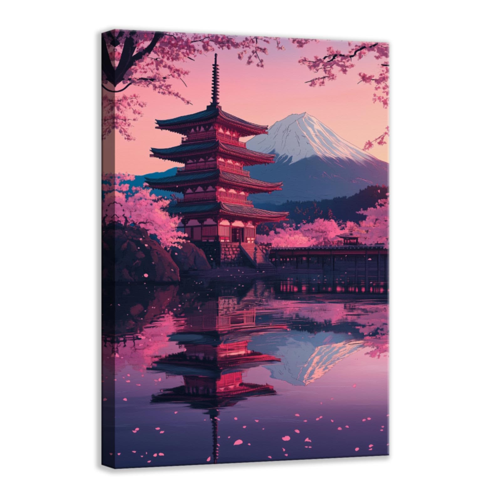 CCWACPP Japanese Wall Art Canvas Japan Landscape Picture Sakura Prints Japan Traditional Artwork for Living Room Bedroom Home Decor Framed (60.00 x 90.00 cms)