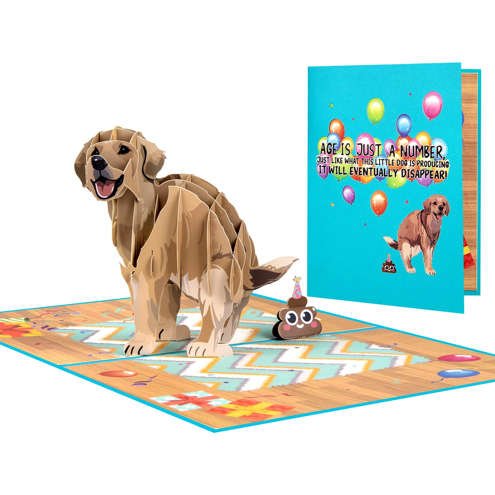 DLYMXGC Kitschy Golden Retriever Pop Up Happy Birthday Greeting Card, love Gift for Adults and Kids with Blank Note & Envelope, Foldable Celebration