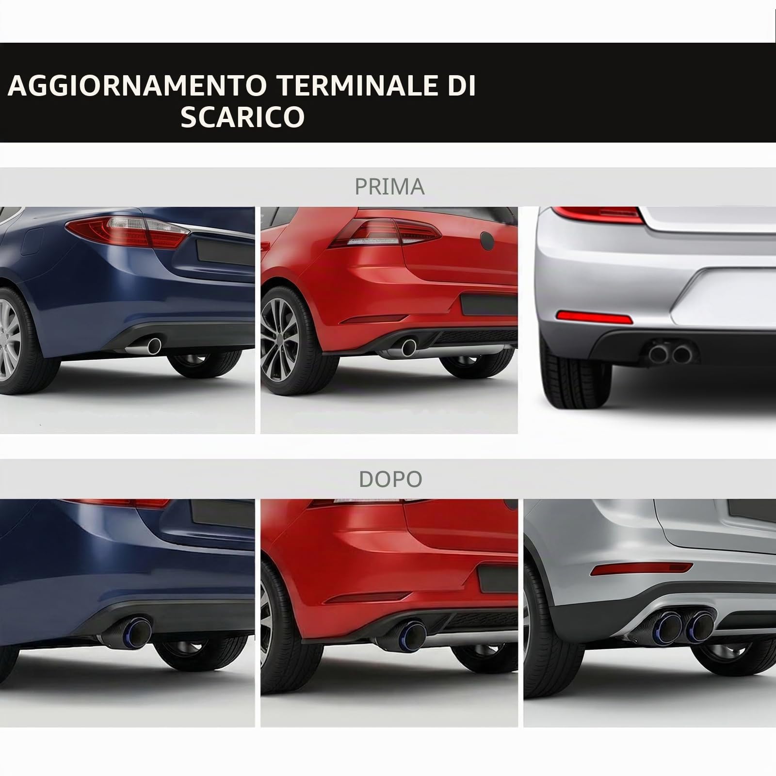 Catekro 54mm Terminale Scarico Auto Universale, Uscita Scarico, Blu Nero | in Acciaio Inox 304 & Fibra di Carbonio Tubo Terminale Marmitta Sportivo Fissare con Bulloni Chiave Inclusa