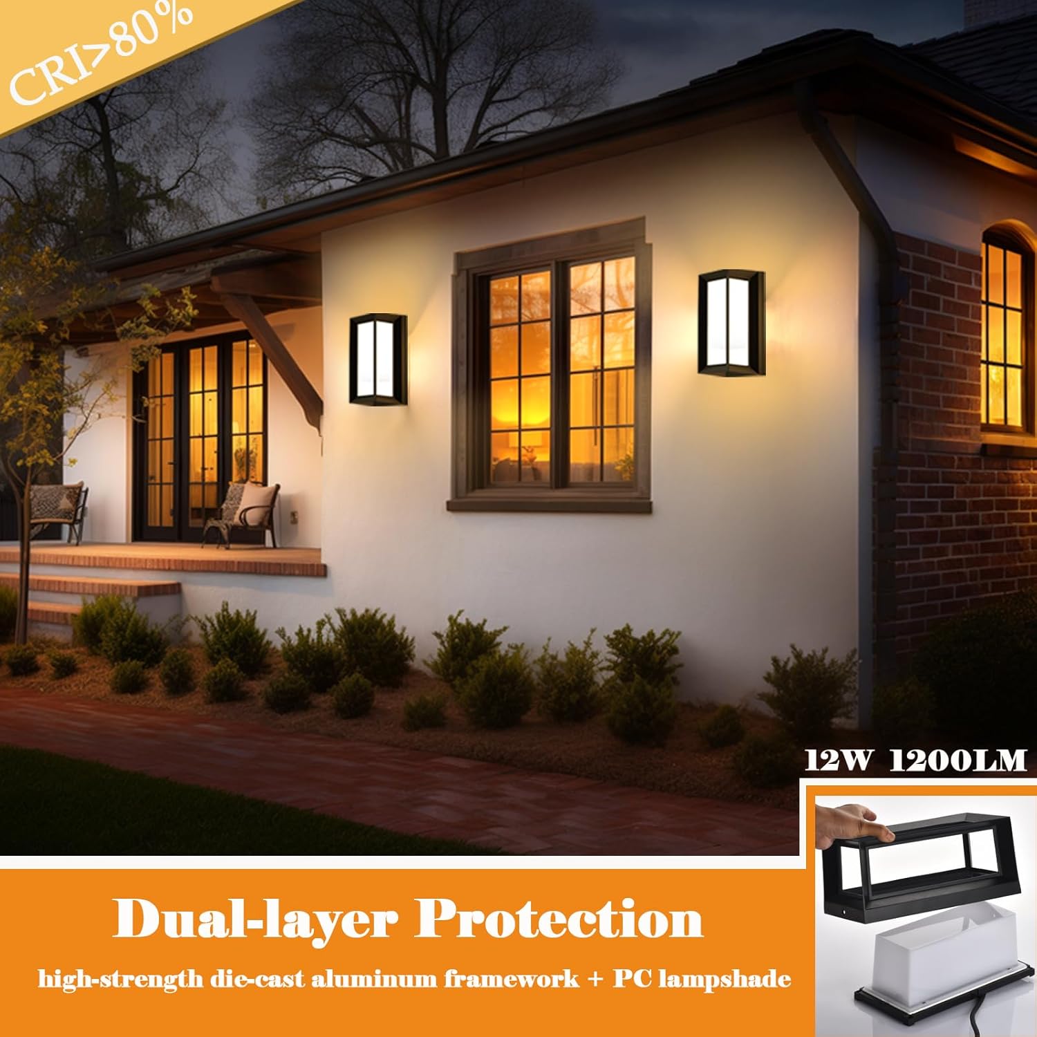 iYogaled Porch Lights Outdoor Light Fixture, 12W Black Exterior Light Fixtures Wall Mount, 3-Color-Temp Adjustable Wall Sconce, IP65 Waterproof Outdoor Wall Lights for House Walkway Stairs