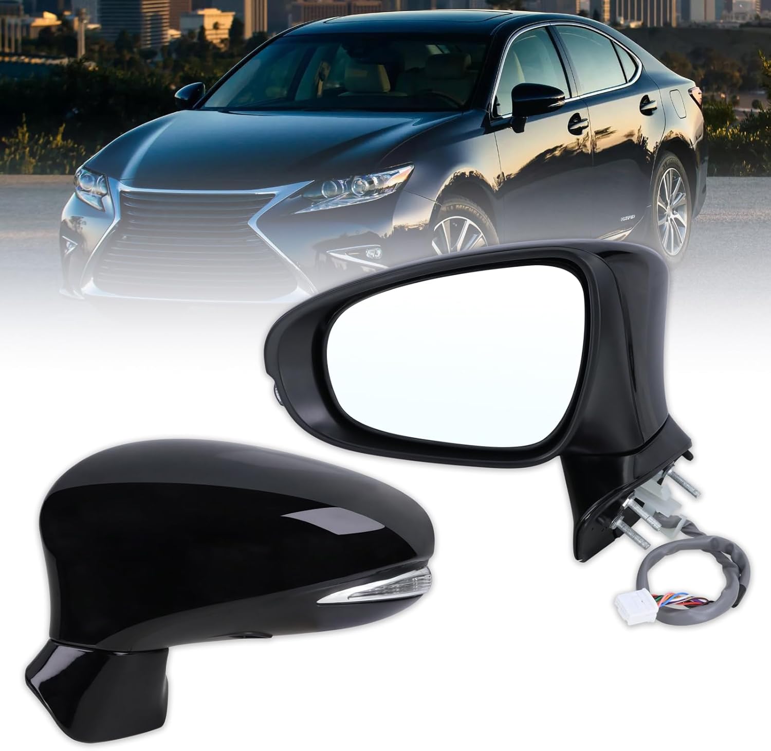 Left Driver Side Mirror Compatible With 2013-2018 Lexus ES350 ES300H With Manual Folding Power Glass Heated Turn Signal Puddle Light Mirror Memory Black Replace#87940-33A81-C0(11Pins) L-11Pins 2013-2018