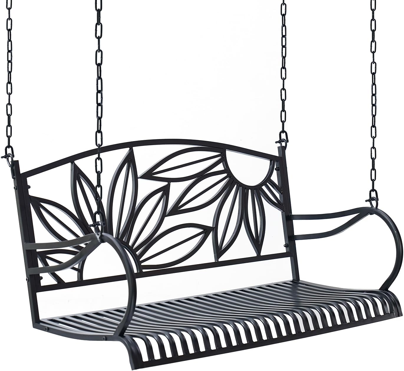 Heavy Duty Mariposa Metal Porch Swing, No Cup Holders - Weather-Resistant Black Metal Swing with Comfort Roll Seat
