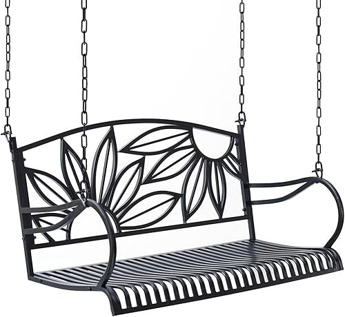 Columpio de metal Mariposa resistente, sin portavasos, columpio de metal negro resistente a la intemperie con asiento cómodo