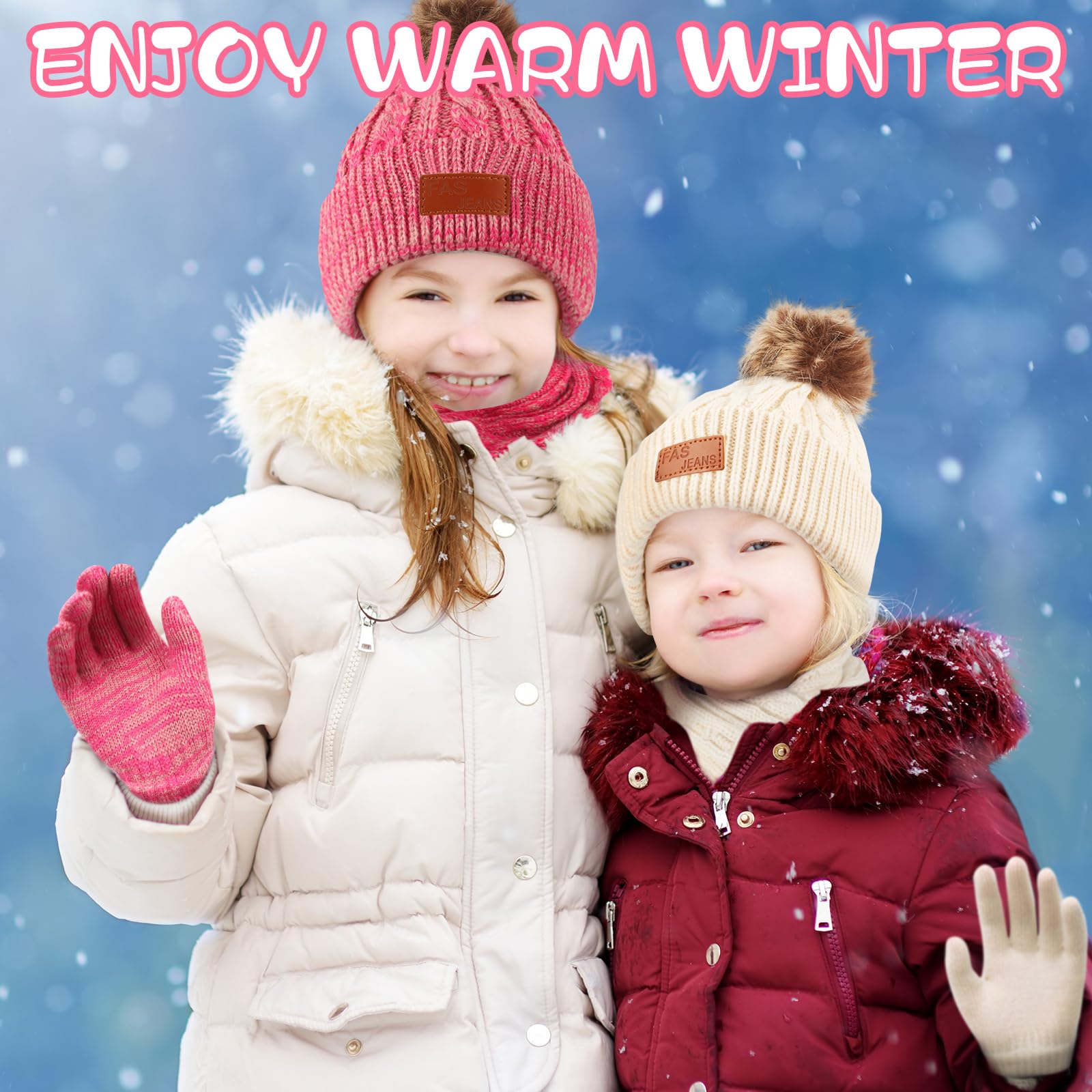 Liitrsh Juego de 12 gorros de punto de invierno para niños, bufanda, guantes cálidos para niños de 5 a 12 años