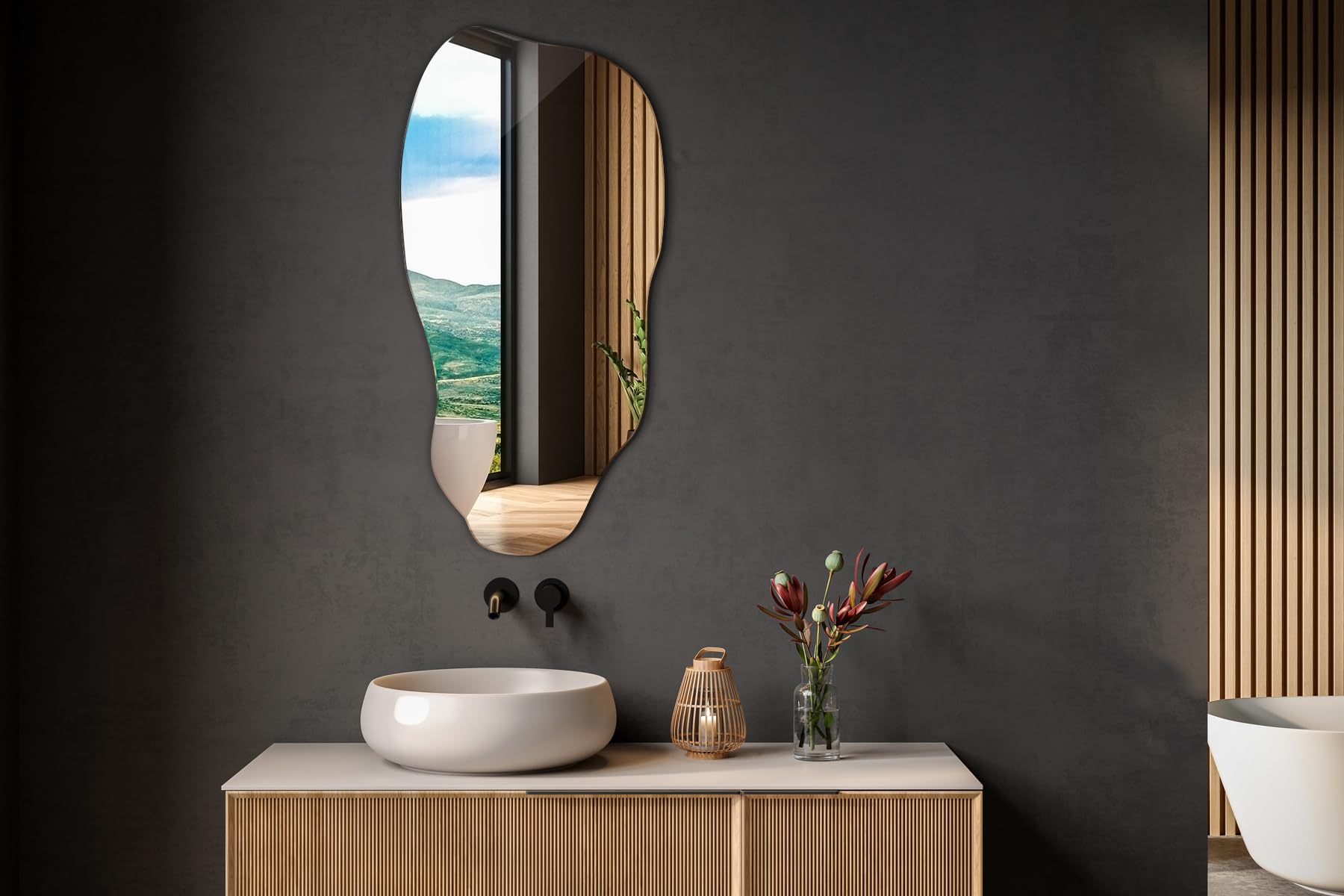 Tulup Specchio 50x100 cm Irregolare Grande Premium Decorativo Macchia per Bagno Verticale Camera da Letto Corridoio