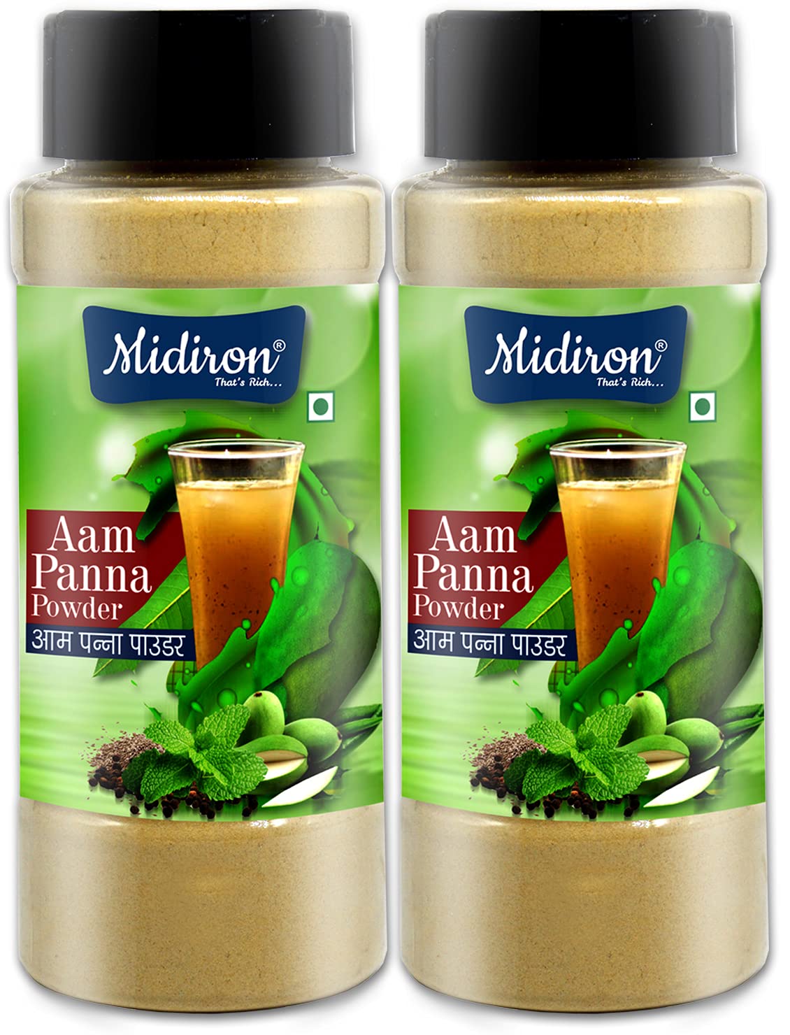 Midiron Aam Panna Powder,Instant Drink for Summer, No Artificial Color | No Preservatives | 100% Natural Aam Panna Instant Drink Powder Pack2 (100gm Each)