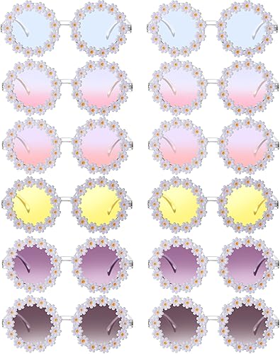 Miniatura 8 de 12 pares de lentes de sol retro con margaritas redondos flores divertidos lentes de sol para fiestas para adultos festivales gafas de sol florales