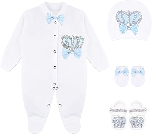 Lilax Baby Boy Jewels Crown Layette - Juego de regalo de 4 piezas, 0-3 meses