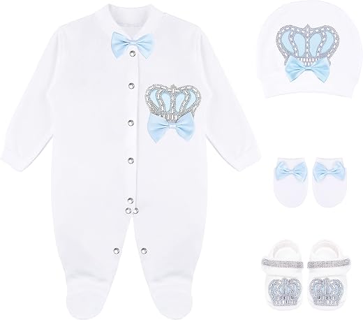 Lilax Baby Boy Jewels Crown Layette 4 Piece Gift Set 3-6 Months Blue
