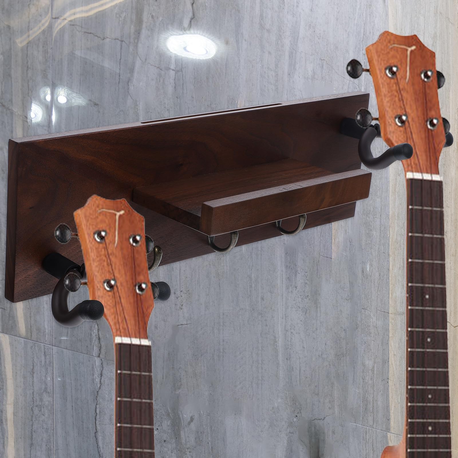 ifundom Supporto per Chitarra da Muro 4 in 1 Gancio per Chitarra Legno e Metallo per 2 Chitarre e Ukulele