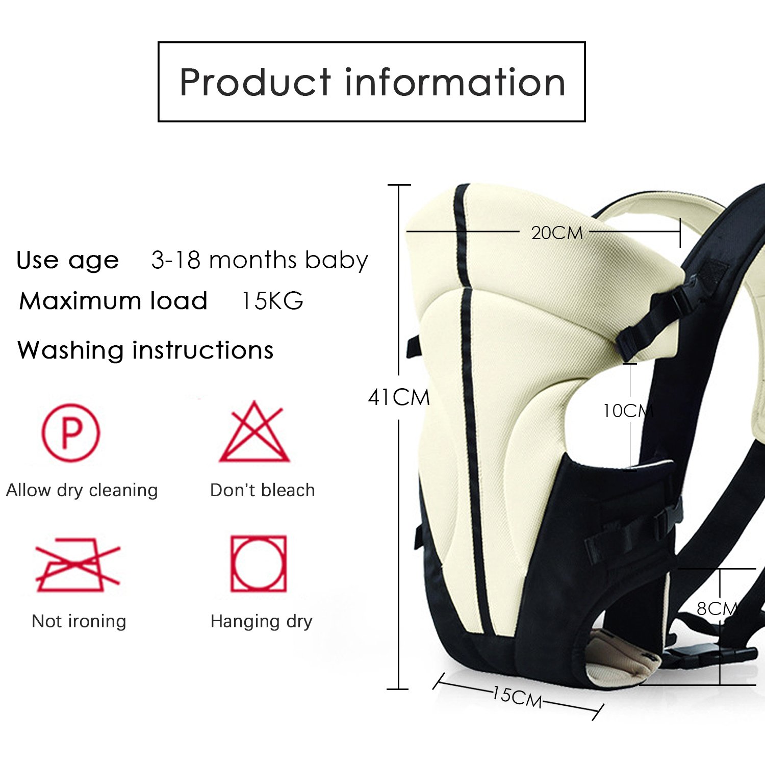 SONARIN Classic Marsupio Neonati anteriore e posteriore,portantina per bebè,Ergonomica, misura unica per tutti, si adatta alla crescita del tuo bambino, metodo a tre portatori(Beige)