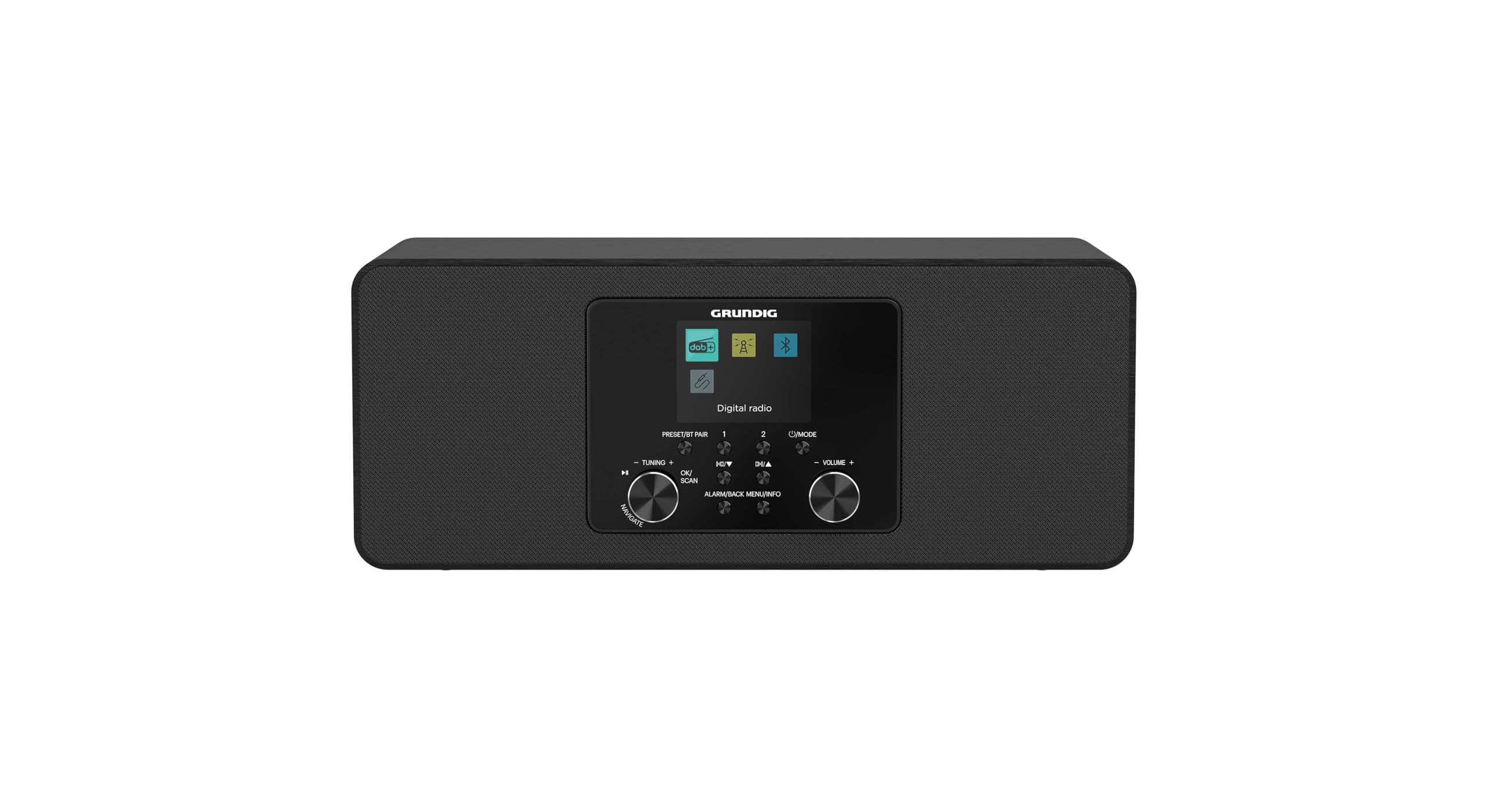 Grundig DTR 4600 2.0 DAB+ Radio digitale FM 2.0 Sistema di altoparlanti stereo da 10 W RMS, Funzione Allarme, Automatico addormentato, Display a colori, Nero