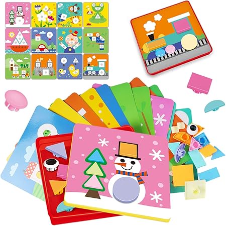 Amazon Remoking 形合わせ おもちゃ パズル 幼児 ブロック 形合わせ 知育 玩具 女の子 男の子 子供おもちゃ 知育パズル 学習玩具 ボタン 幾何認知 色彩認識 創造力 想像力 プレゼント 贈り物 絵12枚 はめこみ 形合わせ おもちゃ