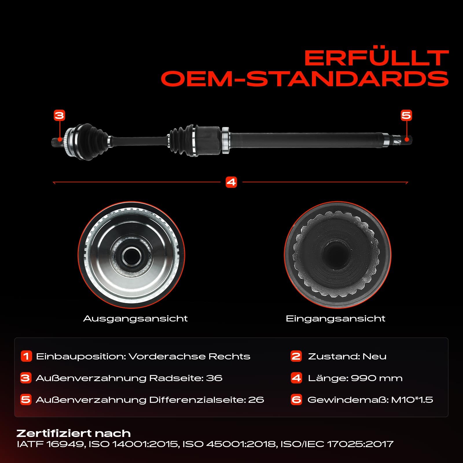 Frankberg Eje motriz Eje de transmisión Caja de cambios manual Eje delantero Derecha con ABS-Ring Compatible con S60 I 384 V70 II 285 Replace# 8689214