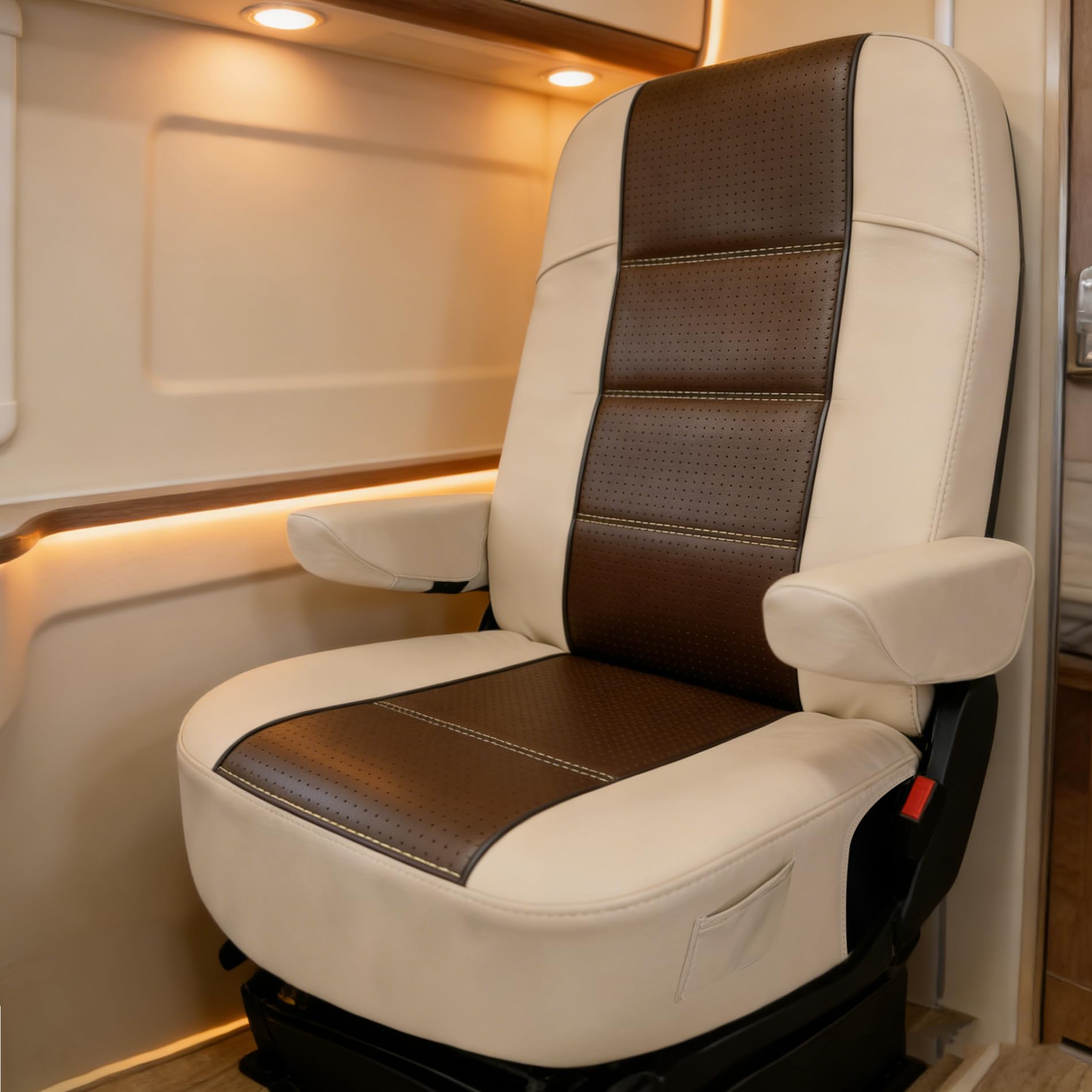 Dulepax Wohnmobil Sitzbezüge 2er Set für Captains Chairs, PU-Leder Sitzschoner mit Armlehnenbezügen & Seitenfächern, Atmungsaktiv & Wasserdicht für Class A Camper Van & Anhänger