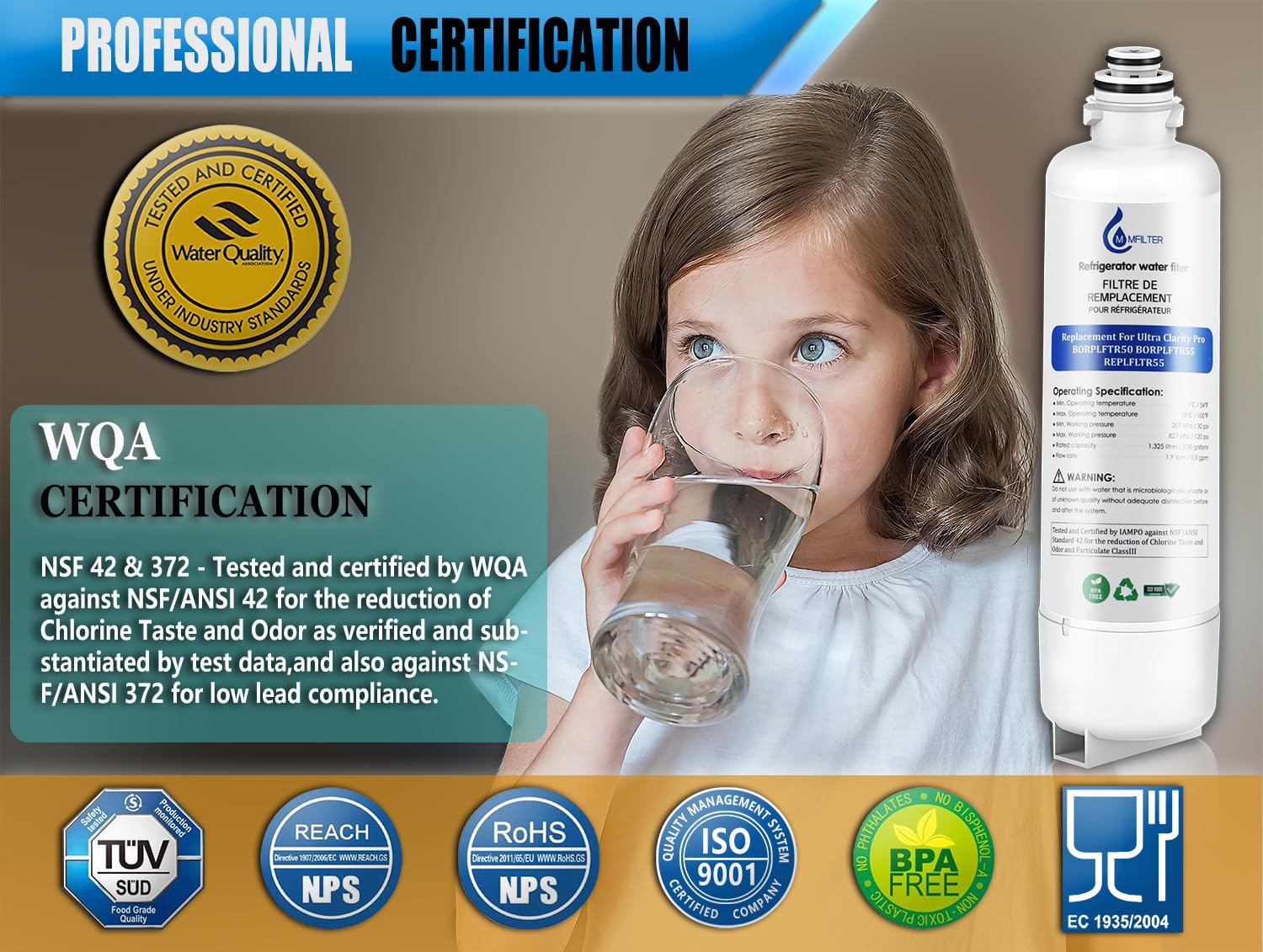 2PACK For Bosch Ultra Clarity Pro BORPLFTR50 BORPLFTR55 Water Filter