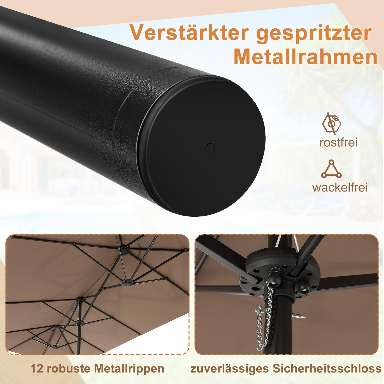 GOPLUS Doppelsonnenschirm mit Ständer, 400 x 200 cm XXL Sonnenschirm, Terrassenschirm mit Kurbel, UPF 30+, Balkonschirm groß, Gartenschirm, Marktschirm Oval für Garten, Terrasse & Pool, Braun