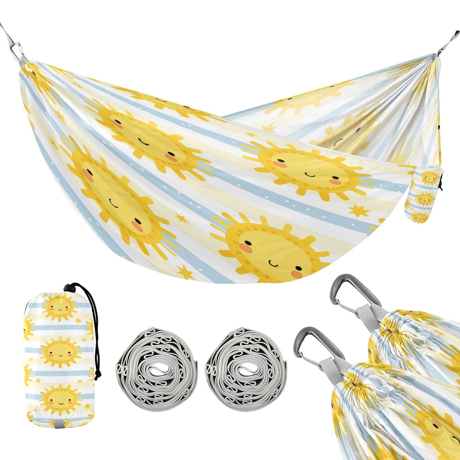 ATTX Cute Sunshine Camping Hammock - Lightweight & Portable Hammocks, Heavy Duty 330lbs Capacity for Indoor, Hiking, Backpacking, Travel, Backyard, Beach#132