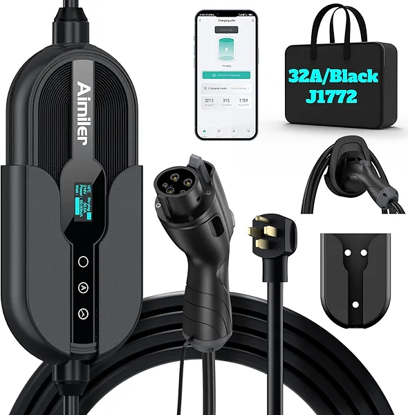 AIMILER Level 2 Electric Vehicle (EV) Charger(WIFI APP/Plug-play), 32A, 25ft Cable ETL Certified, 220V-240V NEMA 14-50P Plug EVSE w/ J1772 Connector, Portable EV Car Charging Stations for Home Level 2