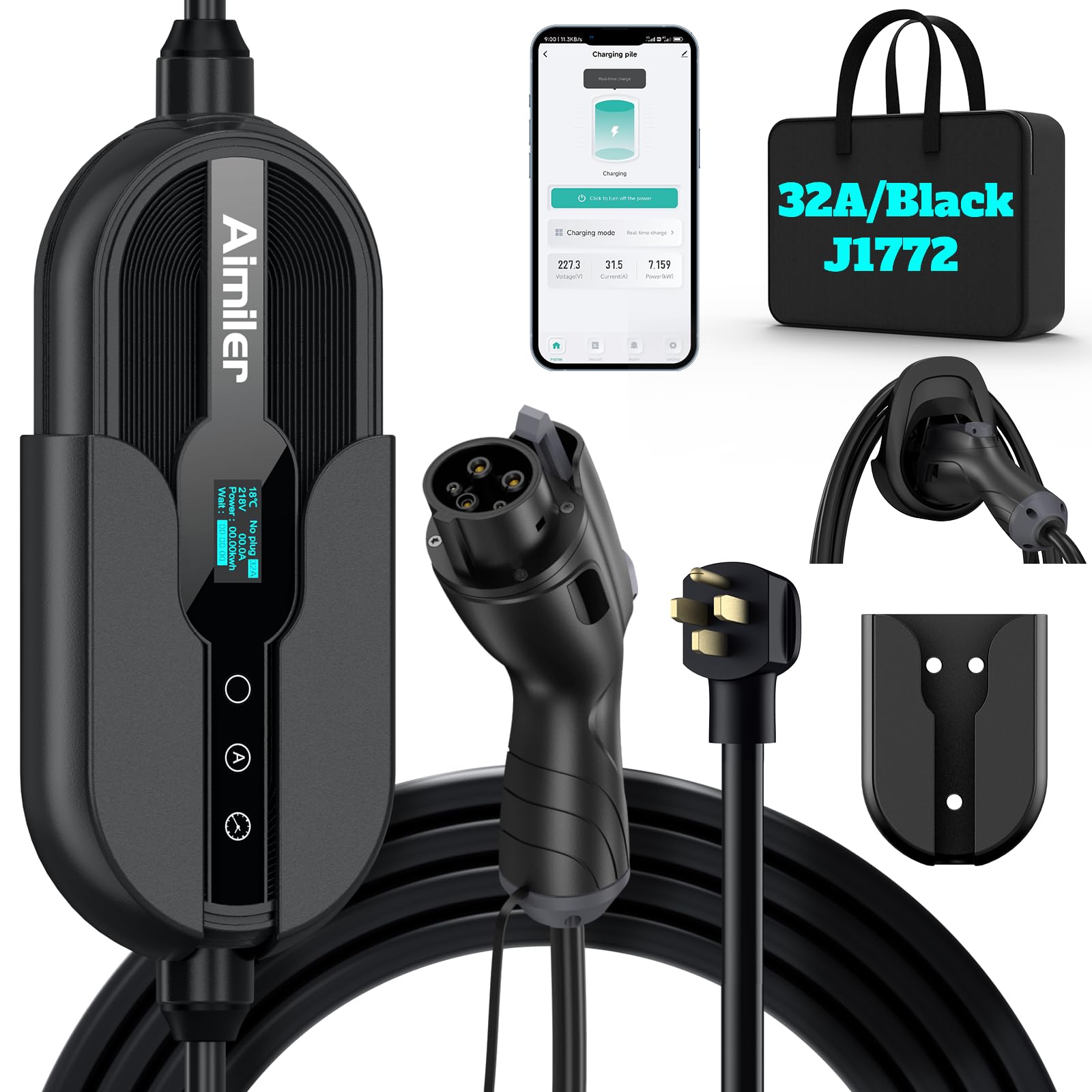 Level 2 Electric Vehicle (EV) Charger(WIFI APP/Plug-play), 32A, 25ft Cable ETL Certified, 220V-240V NEMA 14-50P Plug EVSE w/ J1772 Connector, Portable EV Car Charging Stations for Home Level 2