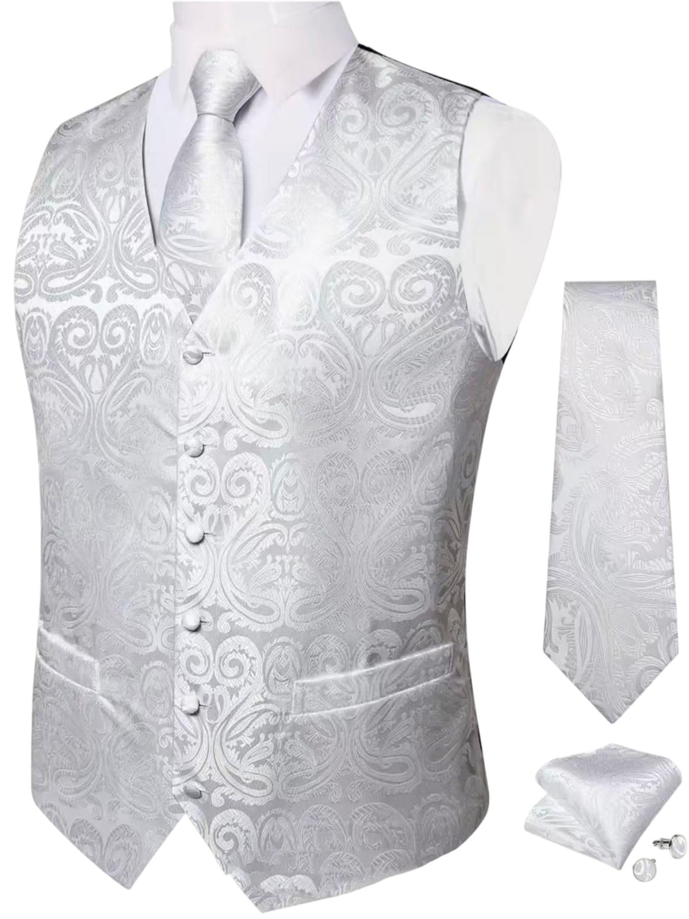 Męska kamizelka Paisley żakardowa jednorzędowa slim fit z wiązaniem poszetka kwadratowa do noszenia na co dzień